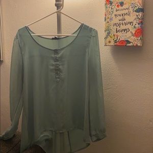 Women long sleeve aqua blouse